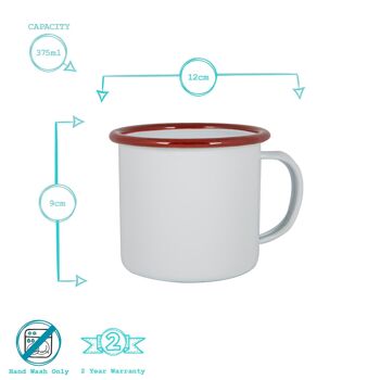 Argon Tableware Tasse en Émail Blanc - 375 ml - Rouge 6