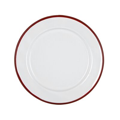 Argon Tableware White Enamel Side Plate - 20cm - Red