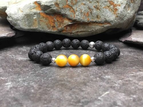 Yellow/Gold Tigers Eye and Lava Stone Diffuser Bracelet