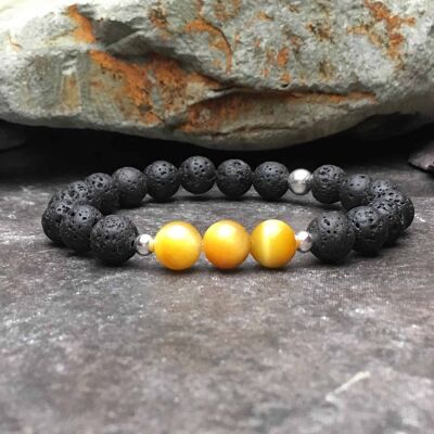 Pulsera difusora de piedra de lava y ojo de tigre amarillo / dorado