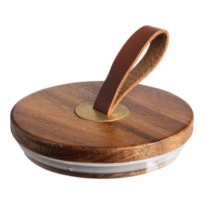 Coperchio ermetico per barattolo di legno in legno per stoviglie Argon - Passante in pelle