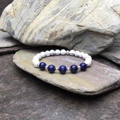 Grade A Lapis Lazuli and Howlite Beaded Bracelet