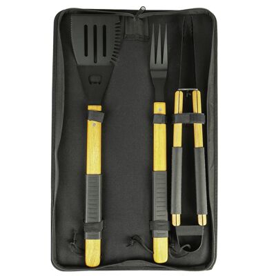 BobbyQ 3 Piece Wooden BBQ Tools Set - Black