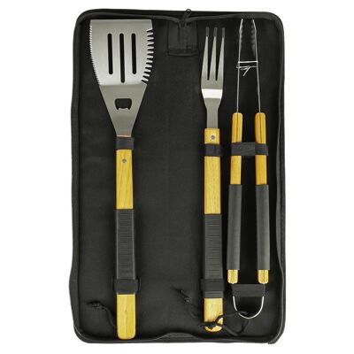 BobbyQ 3 Piece Wooden BBQ Tools Set - Silver