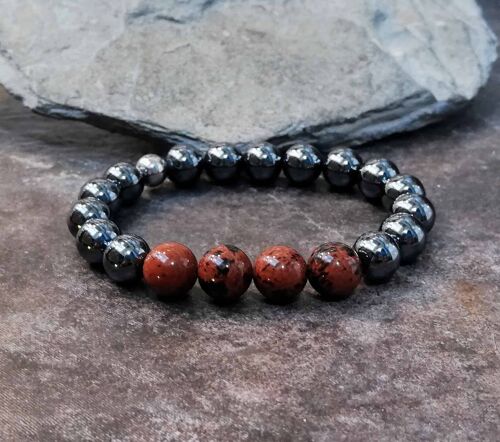 Hematite and Mahogany Obsidian Beaded Bracelet