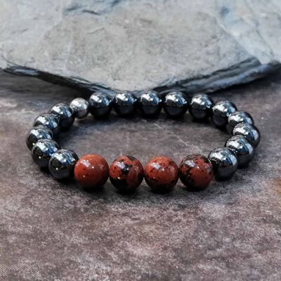 Hematite and Mahogany Obsidian Beaded Bracelet
