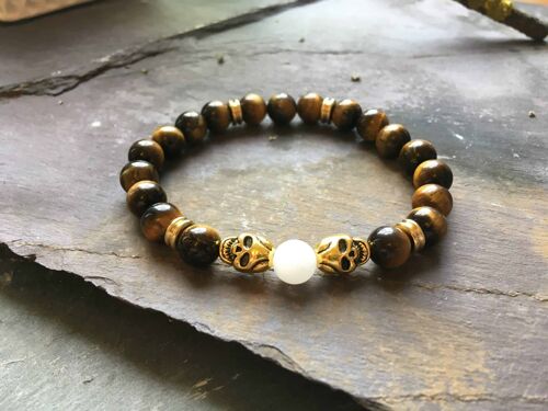 Skull Bracelet with Tigers Eye and White Jade