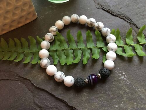 White Howlite, Purple Onyx and Lava Stone Bead Bracelet. Essential Oils Aromatherapy