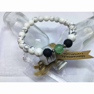Bracelet en perles de diffuseur en howlite blanc, onyx vert et pierre de lave