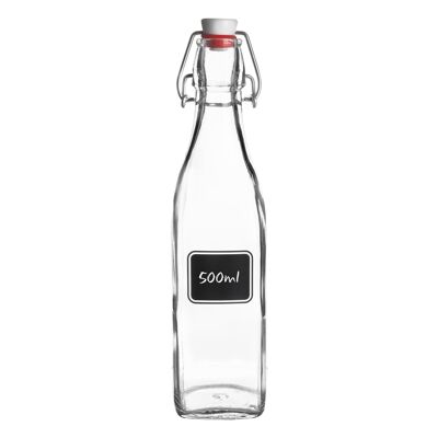 Bormioli Rocco Lavagna Botella de vidrio con tapa abatible y etiqueta de pizarra - 500 ml