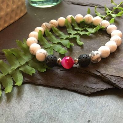 Bracelet en perles d'agate rose avec howlite