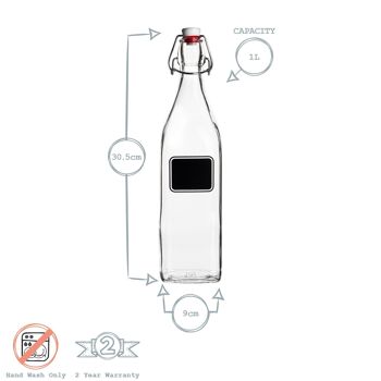 Bouteille à bouchon pivotant en verre Bormioli Rocco Lavagna avec étiquette tableau noir - 1 L 5