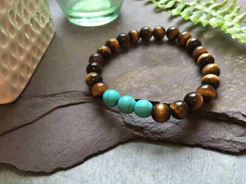 Tigers Eye and Cool Green Turquoise Stone Bead Bracelet