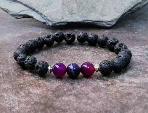 Lava Stone and Purple Agate Beaded Bracelet.