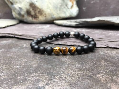 Black Onyx and Tigers Eye Bead Bracelet