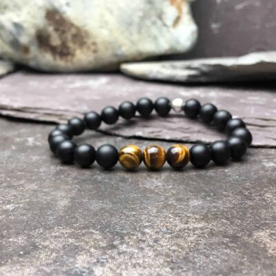 Pulsera de cuentas de ojo de tigre y ónix negro