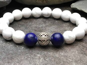 Bracelet de perles Howlite avec Lapis Lazuli. Style tibétain 10 mm 2