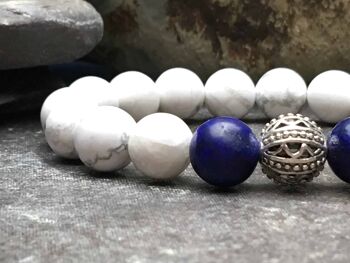 Bracelet de perles Howlite avec Lapis Lazuli. Style tibétain 10 mm 4