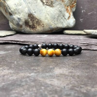 Honey Gold Tigers Eye, Lava Stone and Onyx Diffuser Bracelet