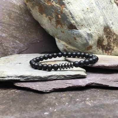 6 mm Perlenarmband aus schwarzem Onyx und Hämatit