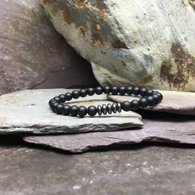Bracelet Perles Onyx Noir et Hématite 6mm