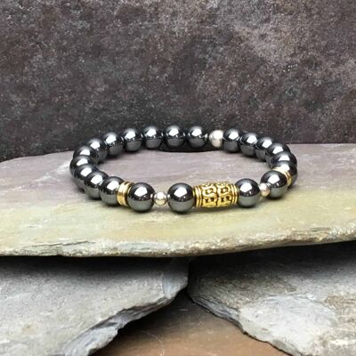 Bracciale in ematite stile tibetano e perline in argento sterling