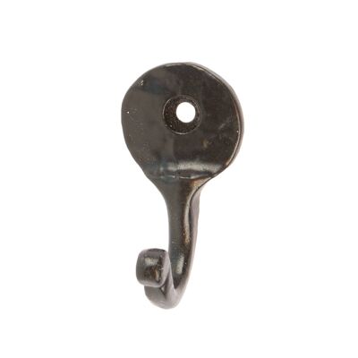 Hammered Round Plate Single Hook - W25mm x H45mm - Black