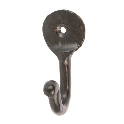 Hammered Round Plate Single Hook - W30mm x H65mm - Black