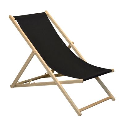 Chaise longue de plage Harbour Housewares - Noir avec cadre en bois de hêtre