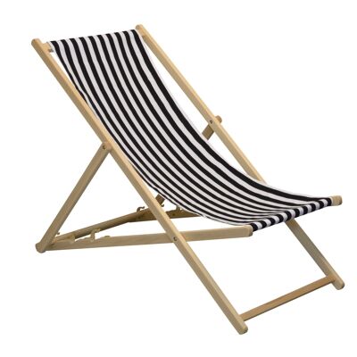 Chaise longue de plage Harbour Housewares - Rayure noire/blanche avec cadre en bois de hêtre