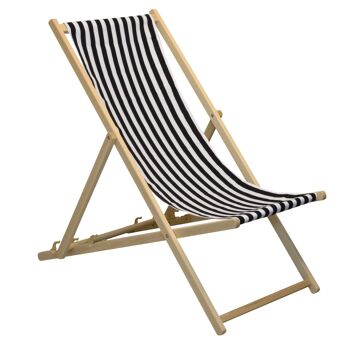 Chaise longue de plage Harbour Housewares - Rayure noire/blanche avec cadre en bois de hêtre 3