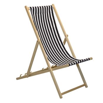 Chaise longue de plage Harbour Housewares - Rayure noire/blanche avec cadre en bois de hêtre 4