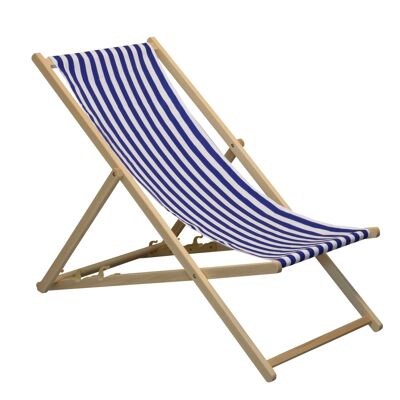 Chaise longue de plage Harbour Housewares - Rayure bleue/blanche avec cadre en bois de hêtre