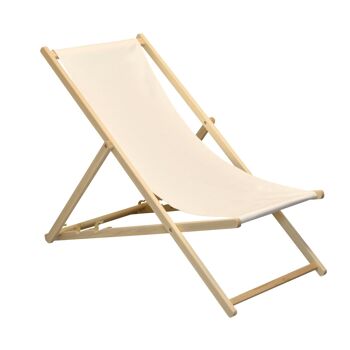 Chaise longue de plage Harbour Housewares - Crème avec cadre en bois de hêtre 1