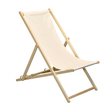 Chaise longue de plage Harbour Housewares - Crème avec cadre en bois de hêtre 3