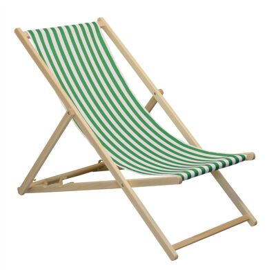 Harbour Housewares Beach Deck Chair - Green/White Stripe with Beech Wood Frame