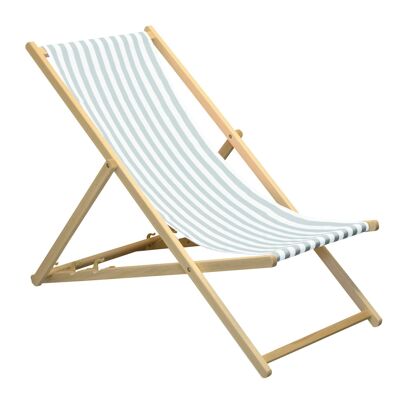 Harbour Housewares Beach Deck Chair - Grey/White Stripes with Beech Wood Frame