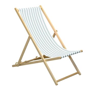 Chaise longue de plage Harbour Housewares - Rayures grises/blanches avec cadre en bois de hêtre 2
