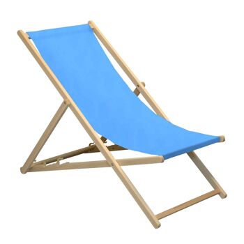 Chaise longue de plage Harbour Housewares - Bleu clair avec cadre en bois de hêtre 1