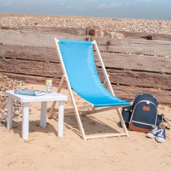 Chaise longue de plage Harbour Housewares - Bleu clair avec cadre en bois de hêtre 2