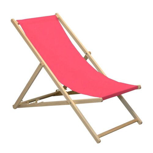 Harbour Housewares Beach Deck Chair - Pink with Beech Wood Frame