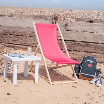 Chaise longue de plage Harbour Housewares - Rose avec cadre en bois de hêtre 2
