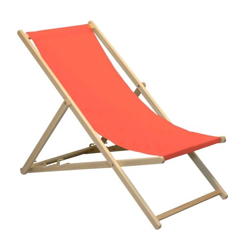 Harbour Housewares Beach Deck Chair - Red with Beech Wood Frame