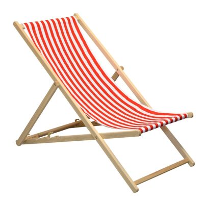 Chaise longue de plage Harbour Housewares - Rayure rouge/blanc avec cadre en bois de hêtre