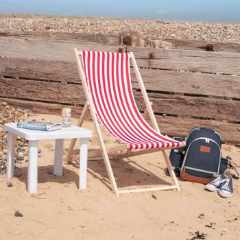 Chaise longue de plage Harbour Housewares - Rayure rouge/blanc avec cadre en bois de hêtre 2