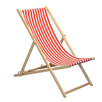 Chaise longue de plage Harbour Housewares - Rayure rouge/blanc avec cadre en bois de hêtre 3