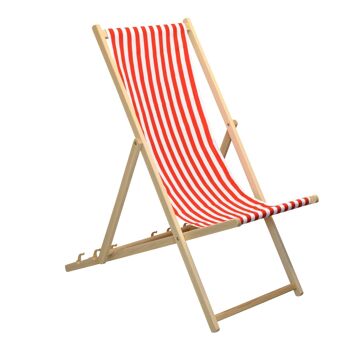 Chaise longue de plage Harbour Housewares - Rayure rouge/blanc avec cadre en bois de hêtre 4