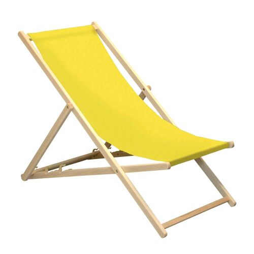 Harbour Housewares Beach Deck Chair - Yellow with Beech Wood Frame