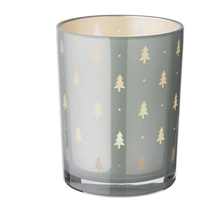 Lantern Tani (height 13 cm, ø 10 cm), fir tree motif, grey
