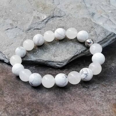 Bracelet Howlite 10mm et Jade Blanc